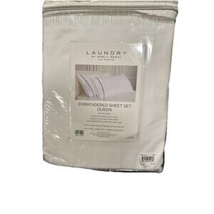 Laundry by Shelli Segal QUEEN Bedding Set White Sheets with Black Embroidery NEW